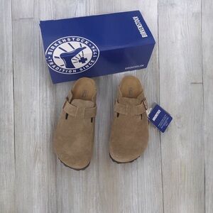 Birkenstock Suede Boston Mules in Tan-  BRAND NEW IN BOX NARROW FIT